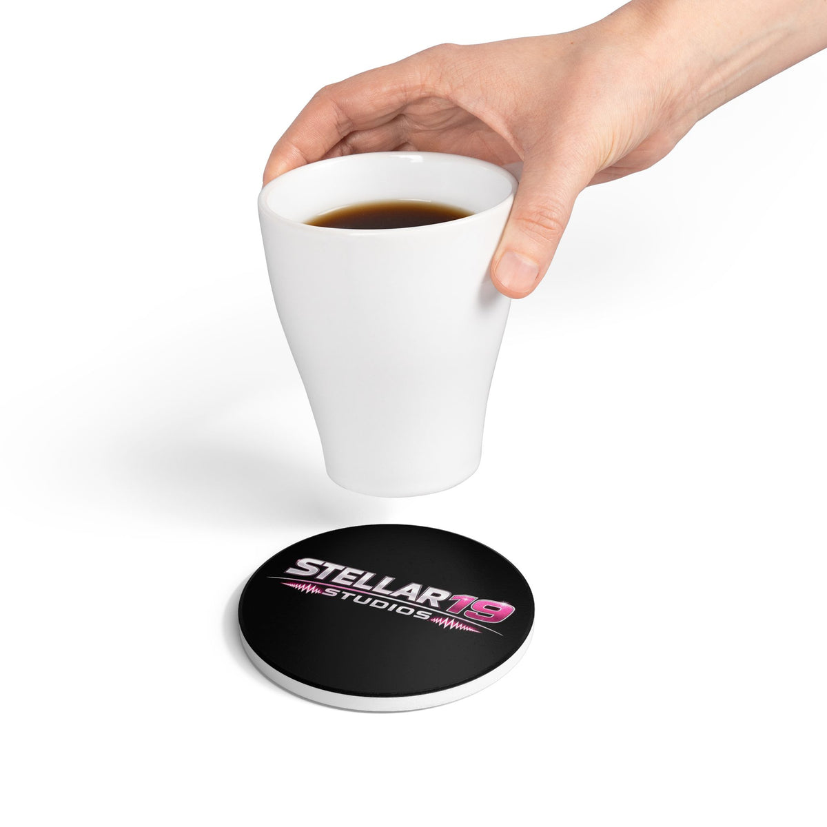 Stellar19 Studios Ceramic Coaster — Retro Neon Logo Drink Mat