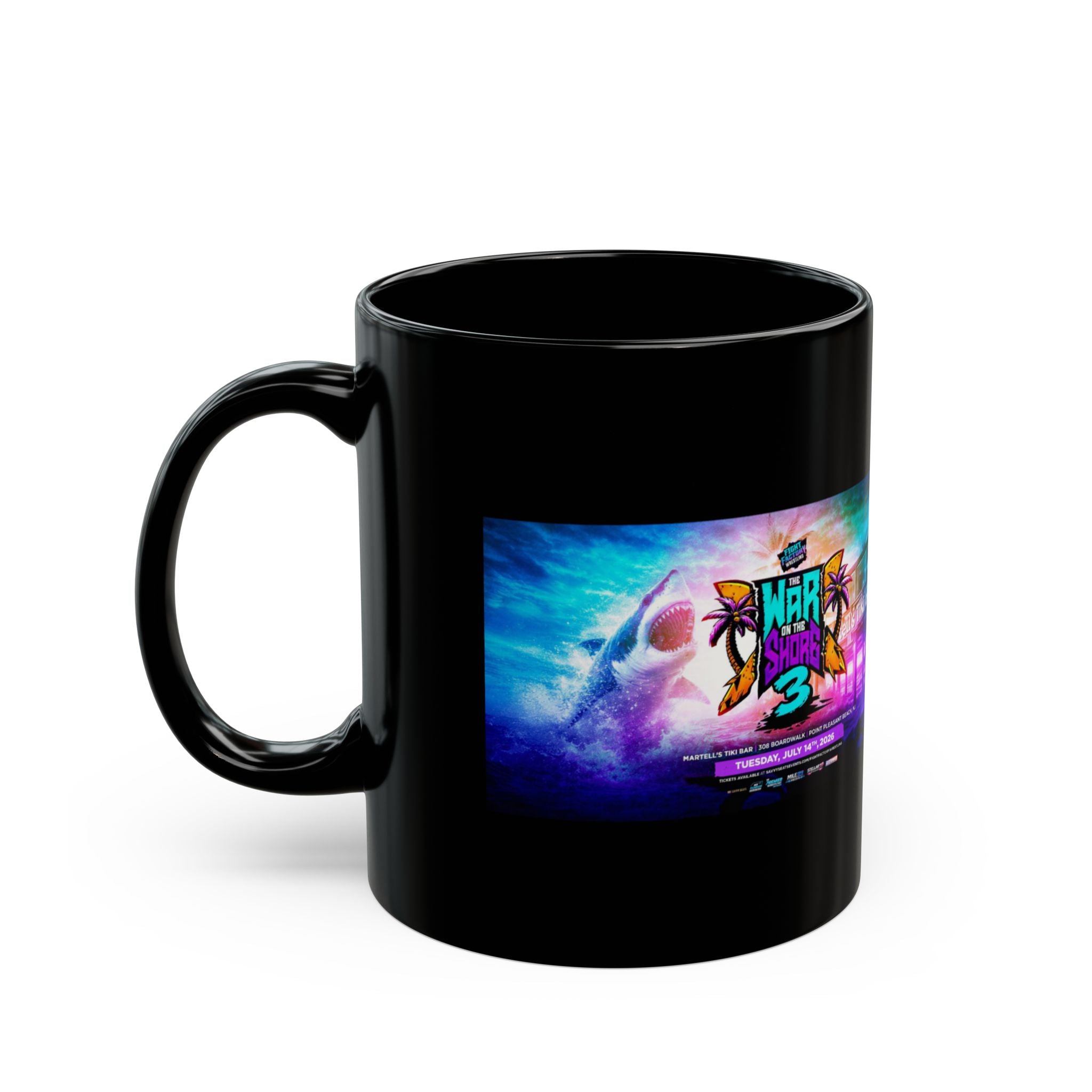 Fight Factory Wrestling & War On Shore 3 Logo Mug — Black Coffee Cup (11oz & 15oz)