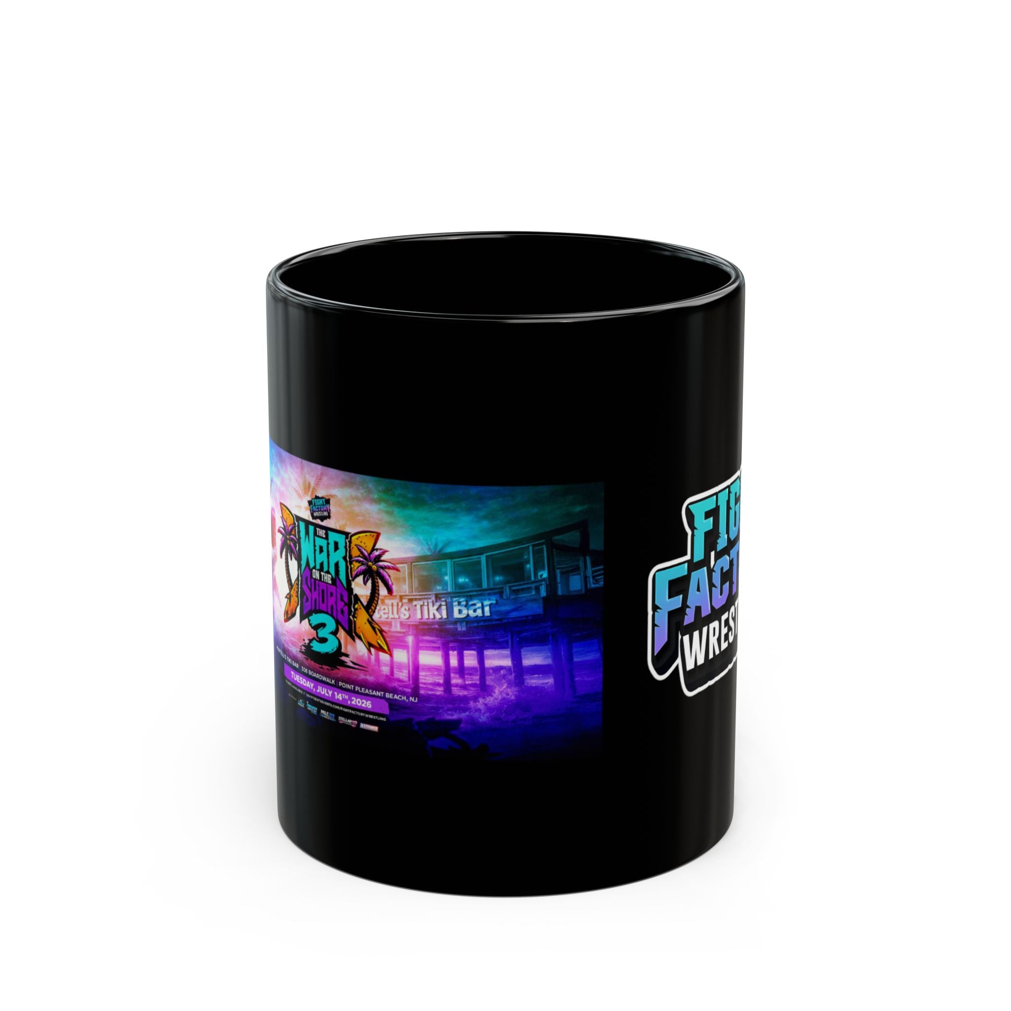Fight Factory Wrestling & War On Shore 3 Logo Mug — Black Coffee Cup (11oz & 15oz)