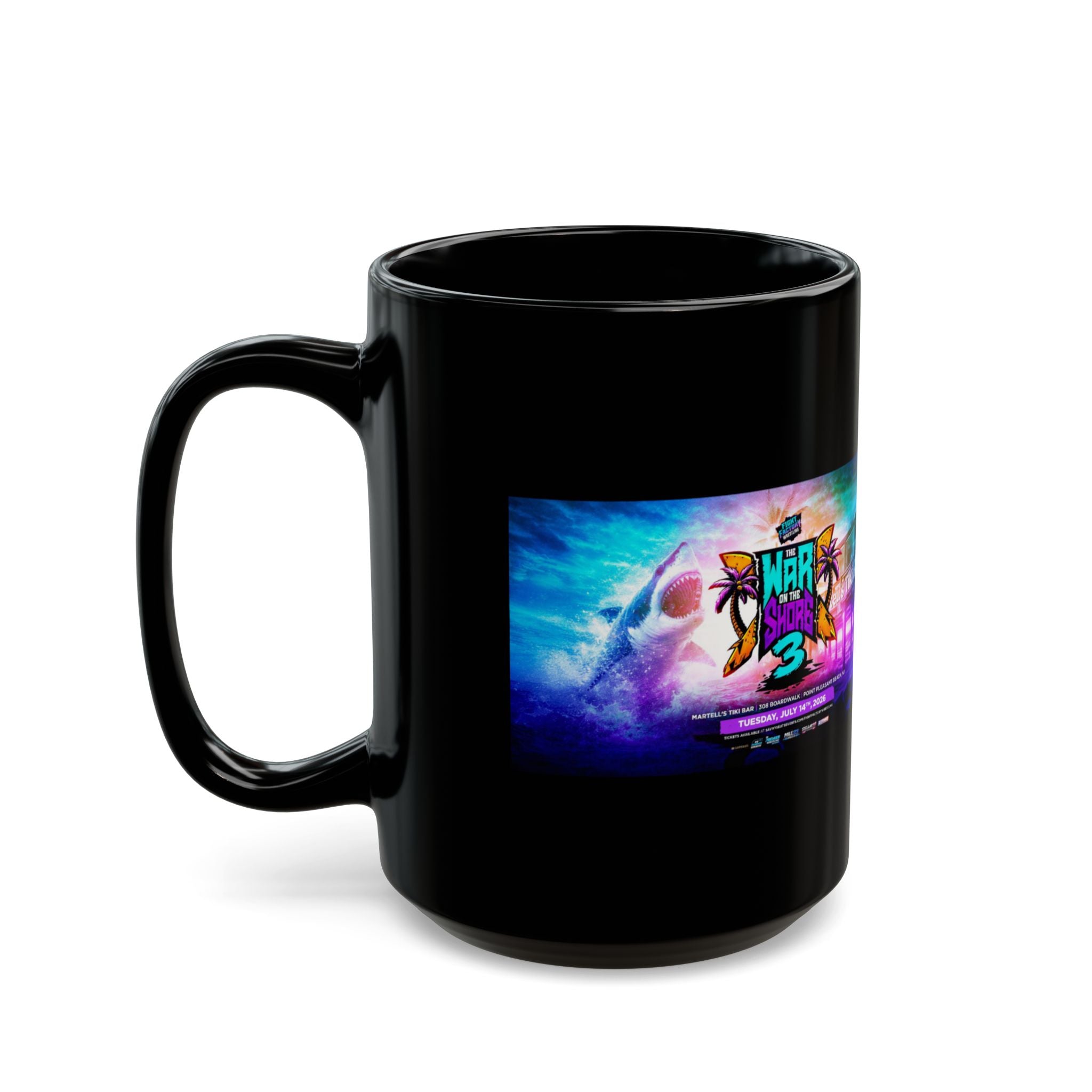 Fight Factory Wrestling & War On Shore 3 Logo Mug — Black Coffee Cup (11oz & 15oz)