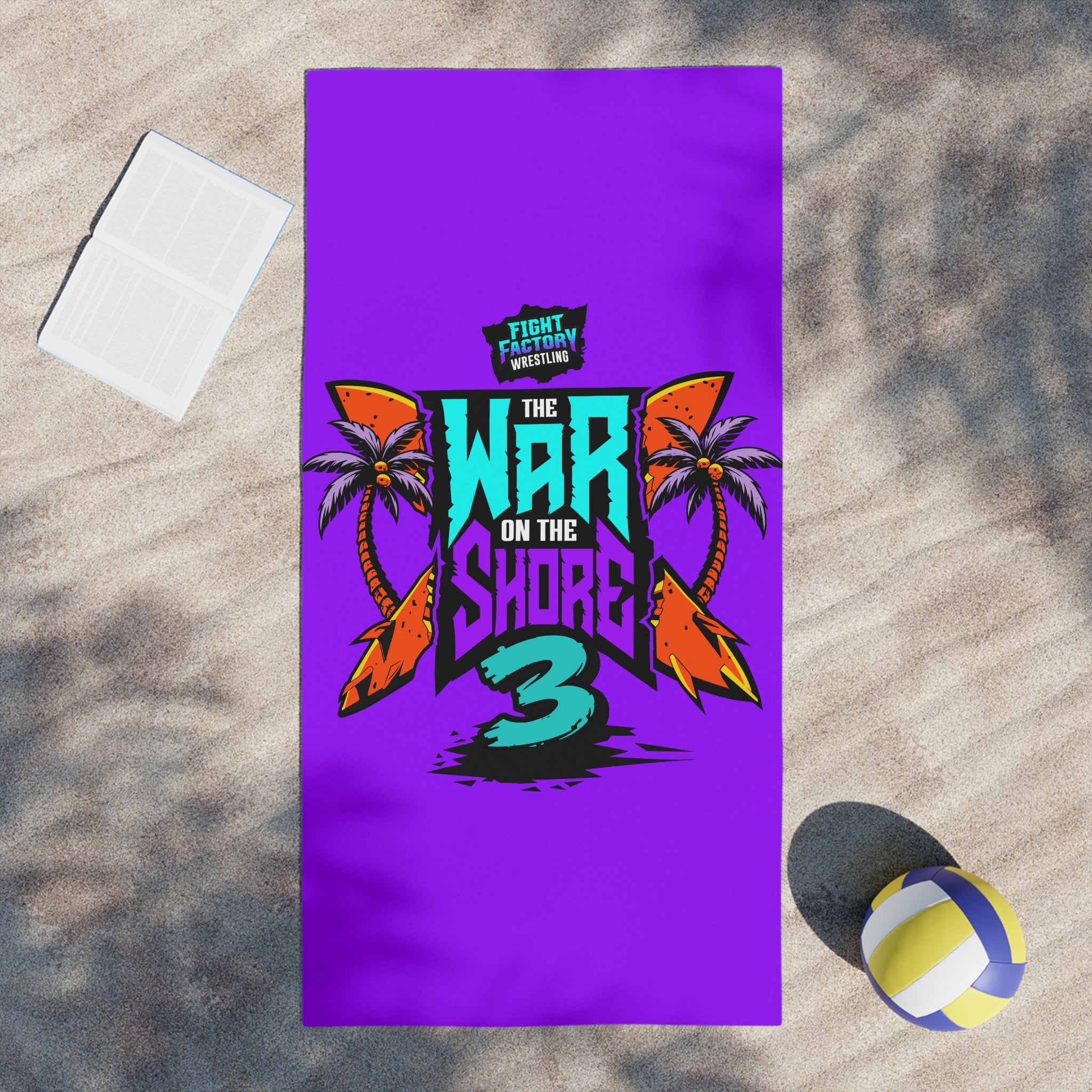 Beach Towel — War on the Shore 3 Neon Palm Graphic