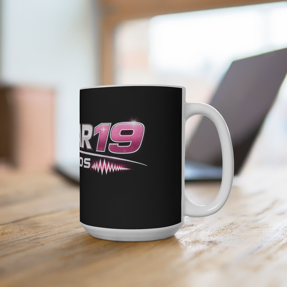 Stellar19 Studios Logo Mug — 15oz Black Branded Coffee Cup