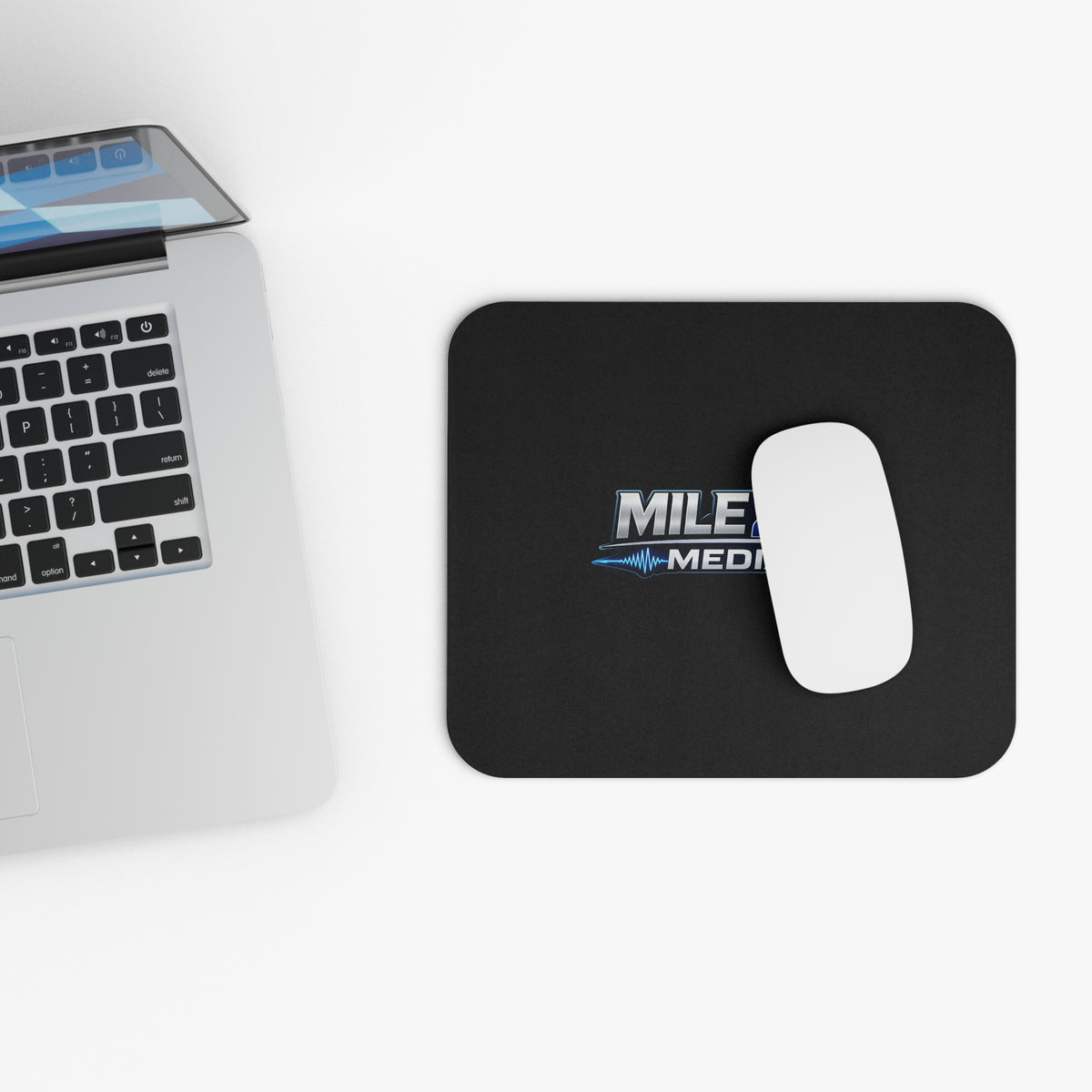 Mile21 Media Logo Mouse Pad — Black Rectangular Gaming/Office Desk Mat